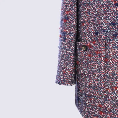 Gucci Multicolor Crewneck Jacket With Gg Logo On The Buttons In Wool Blend Woman In Purple