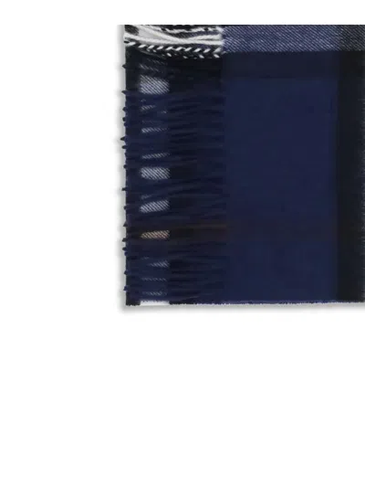 Burberry Cashmere Scarf Featuring Check Pattern And Fringe In Blue