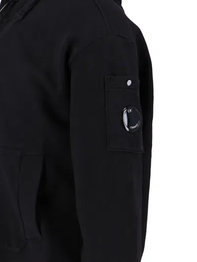 C.p. Company Logo Hooded Sweatshirt In Black