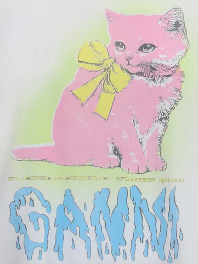 Ganni Neon Kitty Bright White T-shirt In White