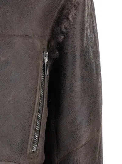 Rick Owens Brown Jacket With Reversible Design And Asymmetric Hem In Leather Woman In Gray