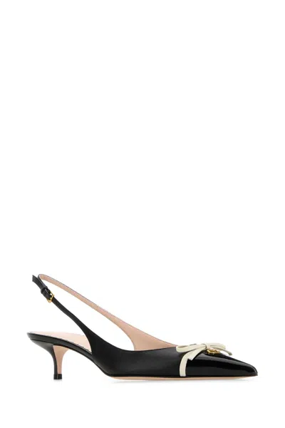 Valentino Black Pointed Slingback With Bow In Black