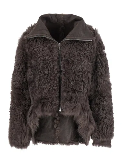 Rick Owens Brown Jacket With Reversible Design And Asymmetric Hem In Leather Woman In Gray