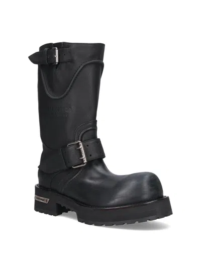Balenciaga Venom Boots In Worn-out Effect Leather Shoes In Black