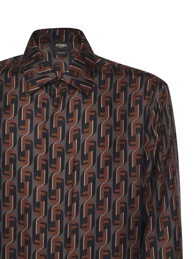 Fendi Nity Print Silk Long-sleeved Shirt In Multi