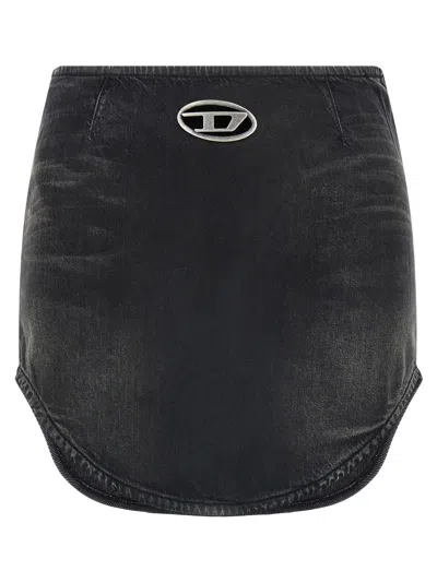 Diesel Denim Mini Skirt With Oval D Logo In Black