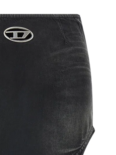 Diesel Denim Mini Skirt With Oval D Logo In Black