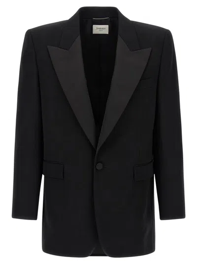 Saint Laurent Oversized Single-breasted Tuxedo Blazer In Black