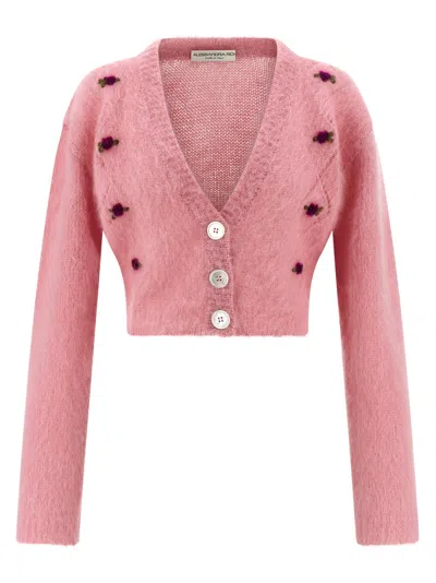Alessandra Rich Mohair Embroidered Cropped Cardigan In Pink