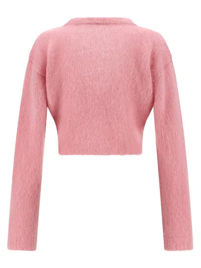 Alessandra Rich Mohair Embroidered Cropped Cardigan In Pink