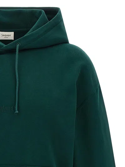 Saint Laurent Hoodie With Drawstring And Kangaroo Pocket In Green