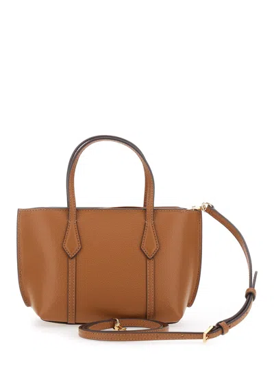 Tory Burch Perry Brown Handbag With Adjustable And Removable Shoulder Strap And Embossed Logo Lettering On The  In Brown