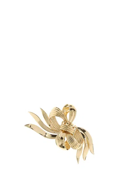 Miu Miu Bow Shaped Brooch Curved Design In Gold