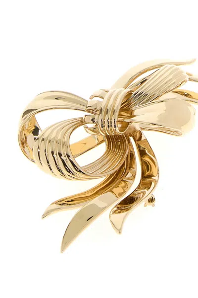 Miu Miu Bow Shaped Brooch Curved Design In Gold