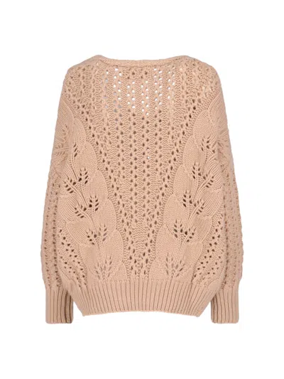 Ermanno Scervino Cashmere Sweater With Openwork Floral Design And V-neckline In Gold
