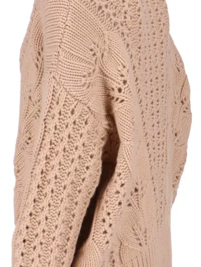 Ermanno Scervino Cashmere Sweater With Openwork Floral Design And V-neckline In Gold