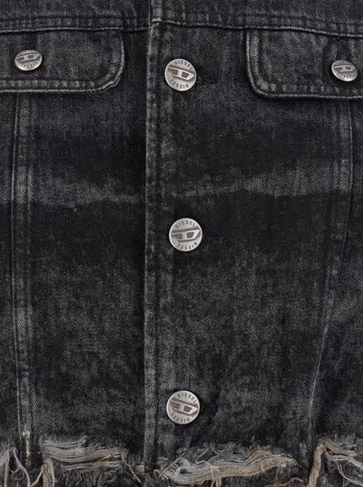 Diesel Grey Jacket With Round Neck And Frayed Edges In Cotton Blend Woman In Blue