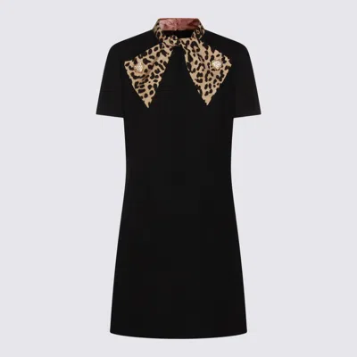 Valentino Black Crepe Couture Dress With Animal-print Bow