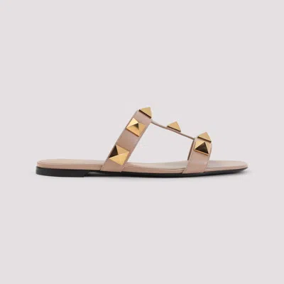 Valentino Garavani Women Pink Leather Roman Stud Slide Sandals In Multi