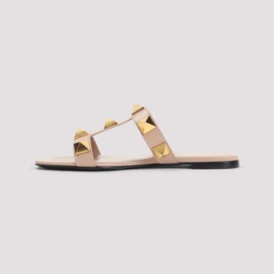 Valentino Garavani Women Pink Leather Roman Stud Slide Sandals In Multi