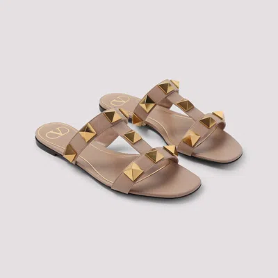 Valentino Garavani Women Pink Leather Roman Stud Slide Sandals In Multi