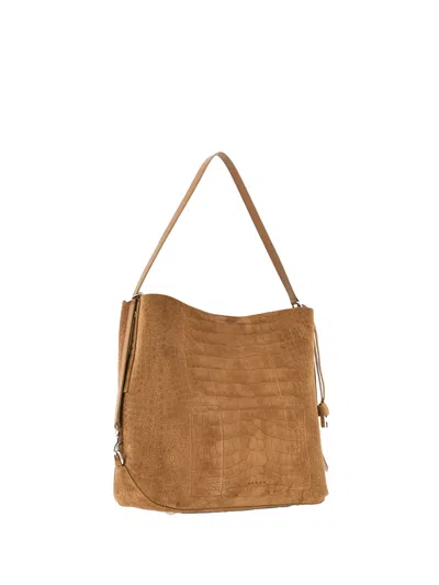 Hogan Suede Hobo Tote Adjustable Shoulder Strap In Brown