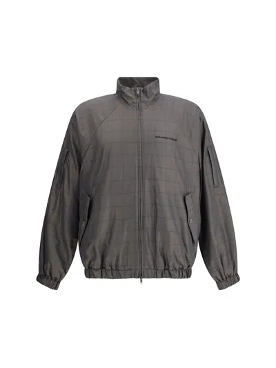 Balenciaga Zipped Jacket With Brown And Blue Checked Motif In Gray