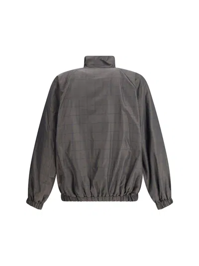 Balenciaga Zipped Jacket With Brown And Blue Checked Motif In Gray