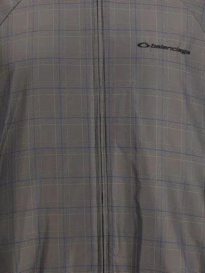 Balenciaga Zipped Jacket With Brown And Blue Checked Motif In Gray