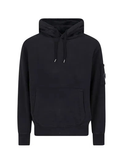 C.p. Company Classic Black Hoodie With Kangaroo Pocket And Signature Detail In Black