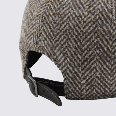 Brunello Cucinelli Bead-embellished Herringbone Wool-blend Tweed Cap In Brown