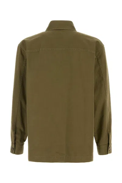 Saint Laurent Green Shirt With Classic Collar And Cassandre Embroidery On The Front In Cotton Man