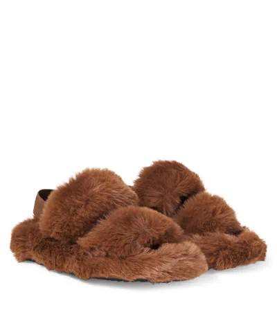 Monnalisa Faux-fur Sandals In Brown
