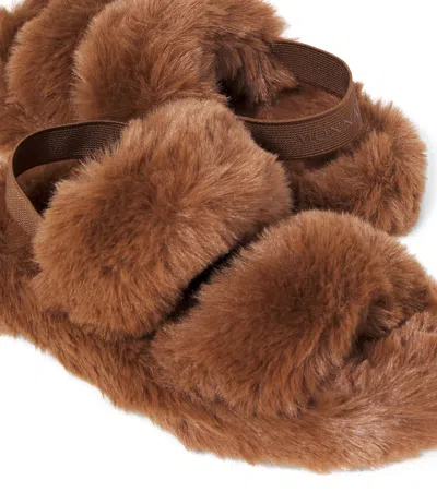 Monnalisa Faux-fur Sandals In Brown