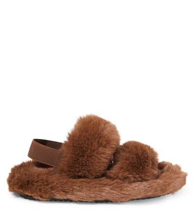 Monnalisa Faux-fur Sandals In Brown