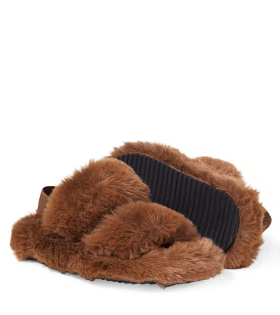 Monnalisa Faux-fur Sandals In Brown