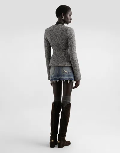 Dolce & Gabbana Single-breasted Jacket In Wool Chevron In Gray
