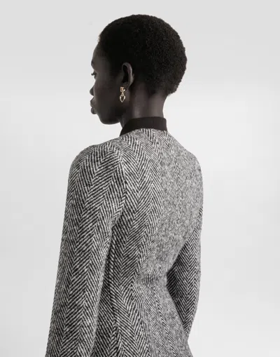 Dolce & Gabbana Single-breasted Jacket In Wool Chevron In Gray