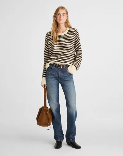 Madewell Mixed Stripe Raglan Pullover Sweater In Black