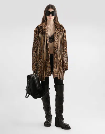 Dolce & Gabbana Fringed Leopard-print Calf Hair Jacket In Multi