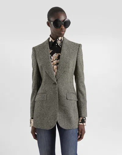 Dolce & Gabbana Single-breasted Jacket In Dotted Wool In Multi
