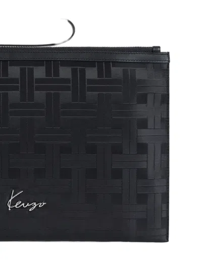 Kenzo Woven-pattern Wash Bag In Black