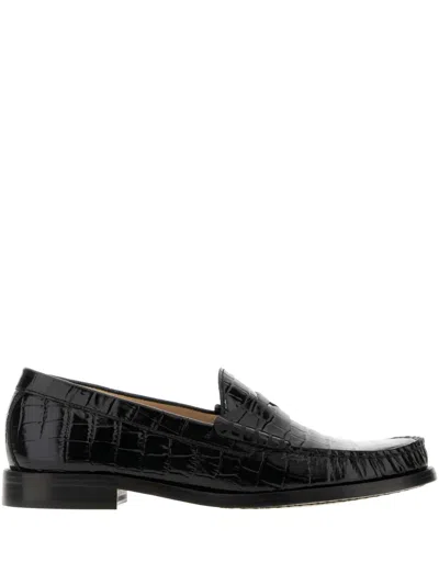 Stuart Weitzman Lottie Loafers Crocodile Texture Leather Sole In Black