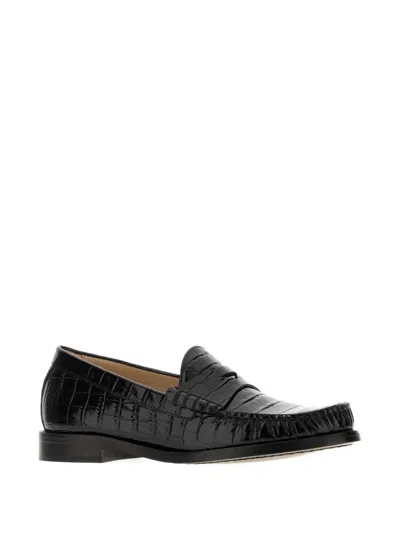 Stuart Weitzman Lottie Loafers Crocodile Texture Leather Sole In Black