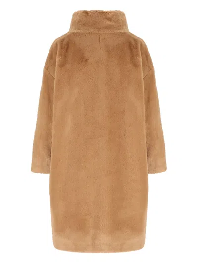 Herno Faux Fur Short Coat With High Collar In Brown