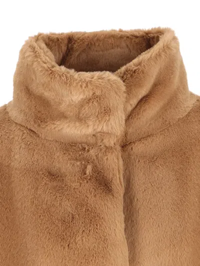Herno Faux Fur Short Coat With High Collar In Brown