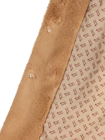 Herno Faux Fur Short Coat With High Collar In Brown