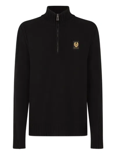 Belstaff Half-zip Logo Cotton Sweatshirt In Black