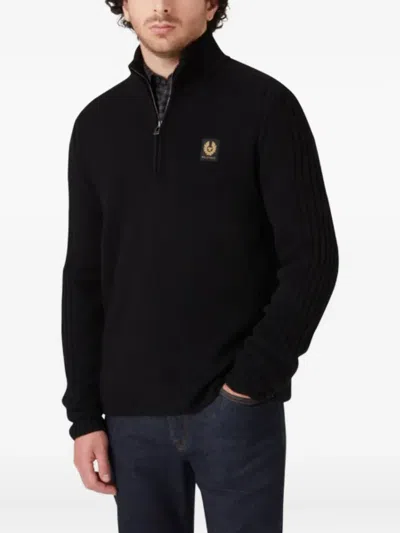 Belstaff Half-zip Logo Cotton Sweatshirt In Black