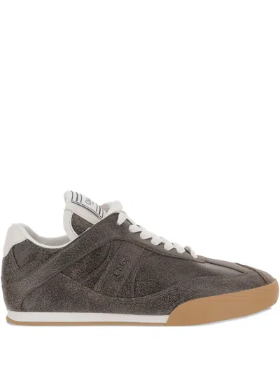Chloé Kick Crackled Leather Retro Low-top Sneakers In Gray